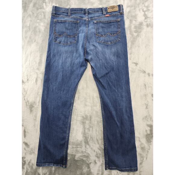 Wrangler Jeans Mens 38/30 Blue Distressed Slim Straight Leg Stretch Denim Casual - Picture 2 of 11